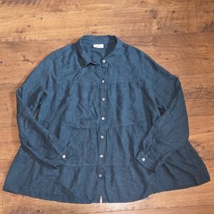 J. Jill Teal Tiered Flannel Button Up Blouse